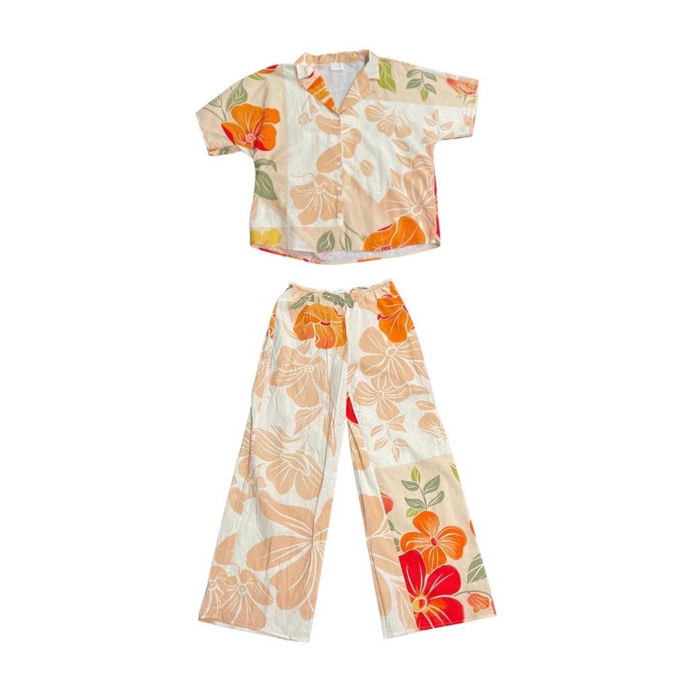 SABO Petal Scarf Boxy Fit Chey Top Pants Set M Resort Vacation Tropical Floral